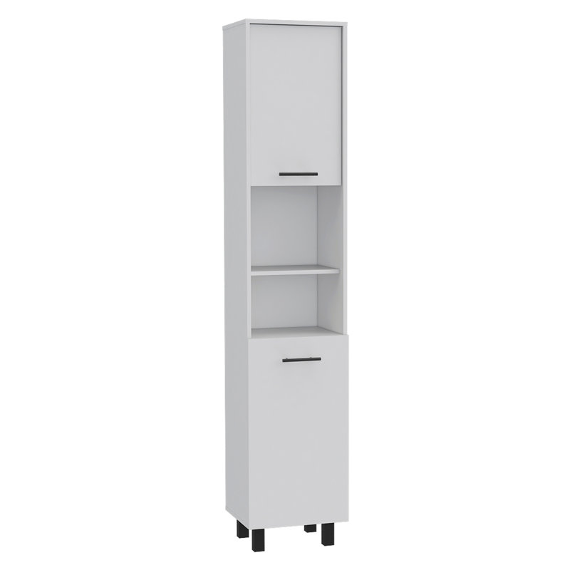 Hobart Pantry, Four Legs, Three Interior Shelves, Two Shelves, Two Cabinets -White, White