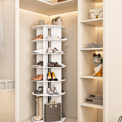 Armoire à chaussures rotative 360 - tour 6 étagères, 24 paires, tour blanche pour organisateur de salle de bain