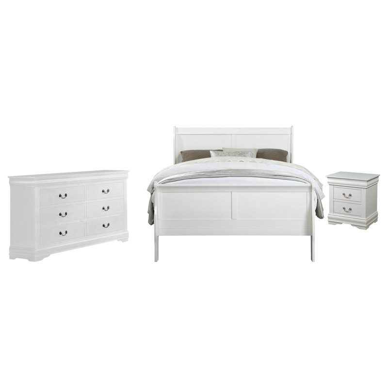 Engstrom Sleigh Bedroom Set, Black, 3 Pieces: 2 Nightstands, 1 Bed, King