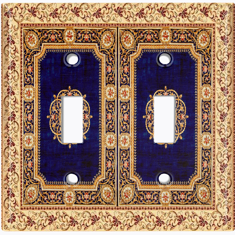 Élégant tapis à cadre coloré, peinture bleu marine, plaque murale à 2 interrupteurs à bascule