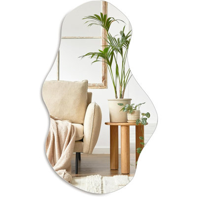 Miroir mural irrégulier, miroir asymétrique 28 po x 17 po pour entrée de salon de chambre à coucher, sans cadre, fixation murale (28 po x 17 po, nuage)