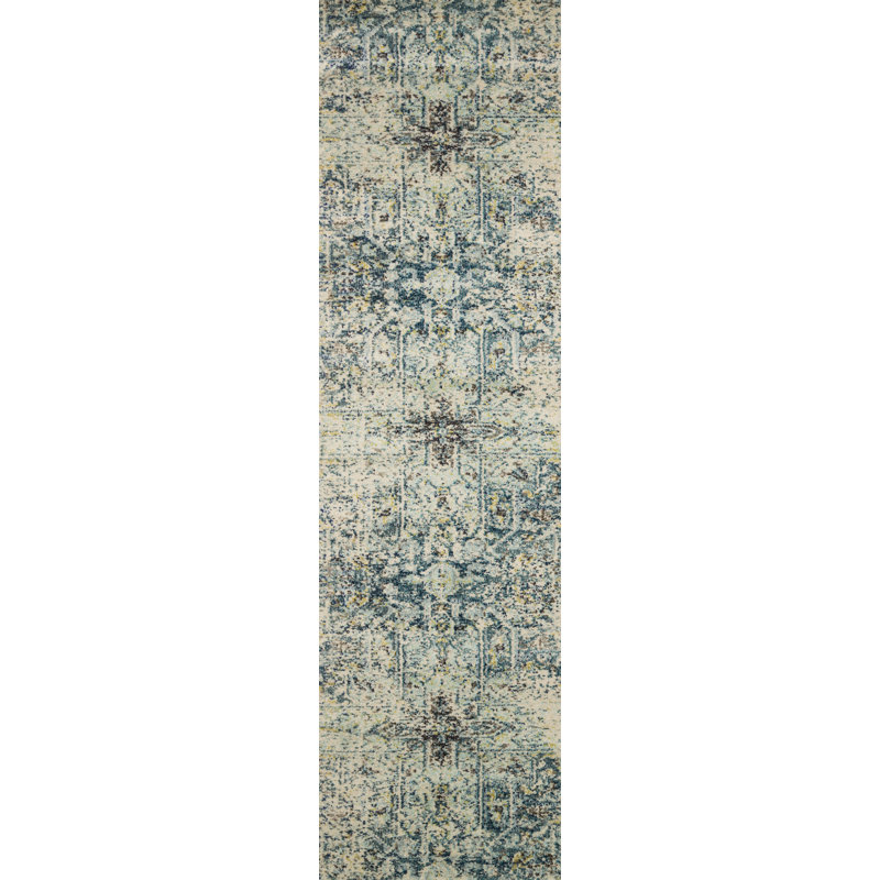 Stratton Oriental Power Loom Area Rug in Brown/Navy, Runner 2'2" x 12'
