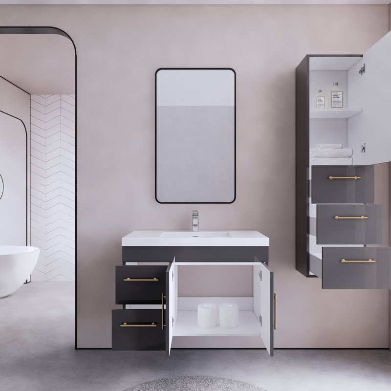 Hebersham 35.44'' Single Bathroom Vanity with Acrylic Top, Gray