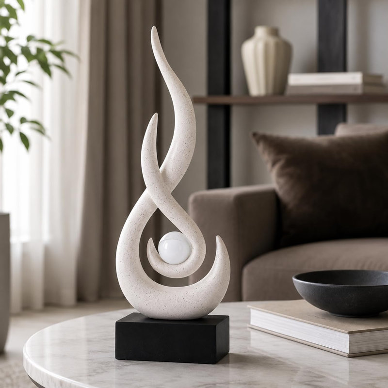 Modern Abstract Beige Resin Flame Sculpture