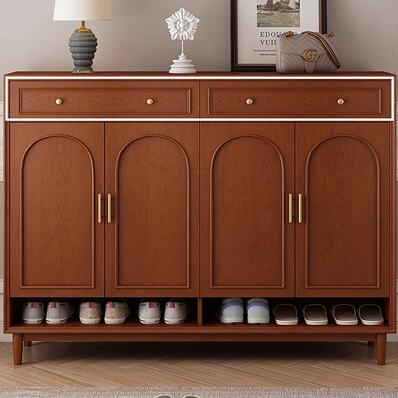 Red Brown Solid Wood Shoe Storage Bench