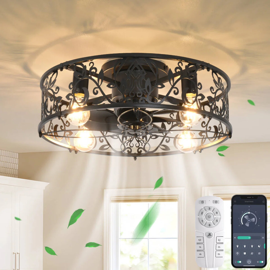 50cm Farmhouse Reversible Caged Ceiling Fan with Light Kit And Remote