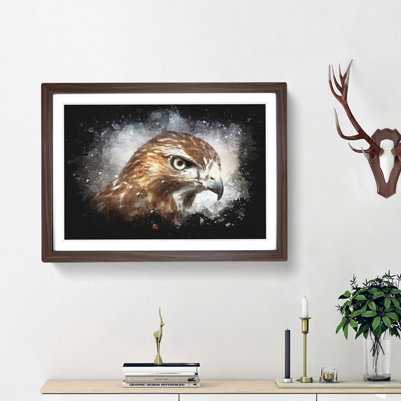 Hawk - Picture Frame Graphic Art Print, 24cm H x 33cm W x 2cm D, Walnut Framed