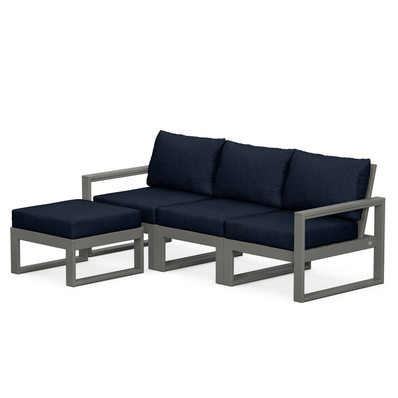 POLYWOOD EDGE Modular Deep Seating Set with Ottoman, Slate Gray, Marine Indigo