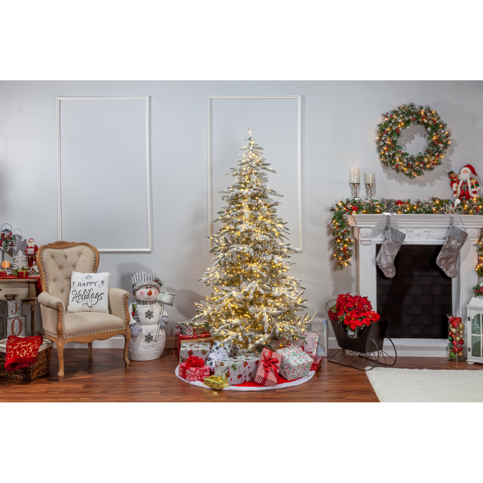 Majestic Led Flocked Mountain Pine With Instant Glow Power Pole, 6.5' H
