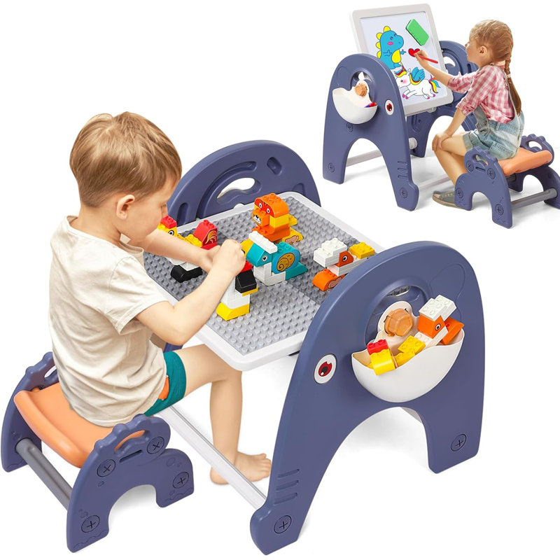 4-In-1 Kids Table And Chair Set, Kids Activity Table For Toddlers 3-5, Toddler Activity Table Building Block Table With Magenetic Whiteboard, Toddler Sensory Play Table