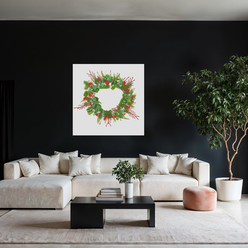 Festive Christmas Wreath Abstract Colorful Vibrant Nature Winter Wall Art Print 1 Piece Wrapped Canvas Wall Art