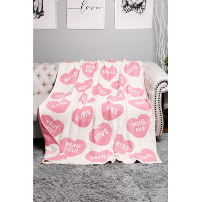 Candy Hearts Pattern Luxury Soft Throw Blanket - PINK