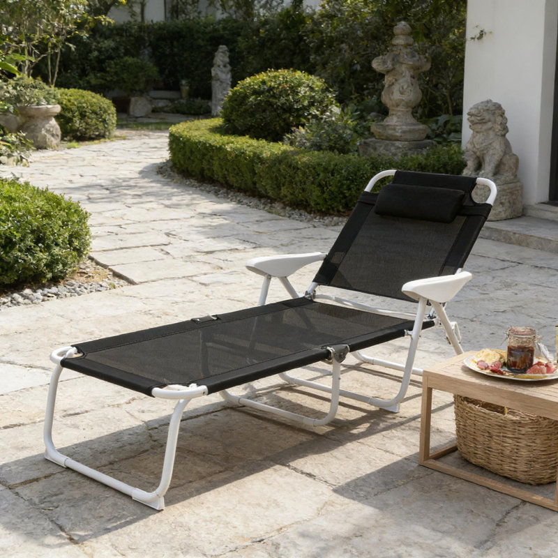 Outdoor Tanning Chair, Folding Chaise Lounge Chair, Black