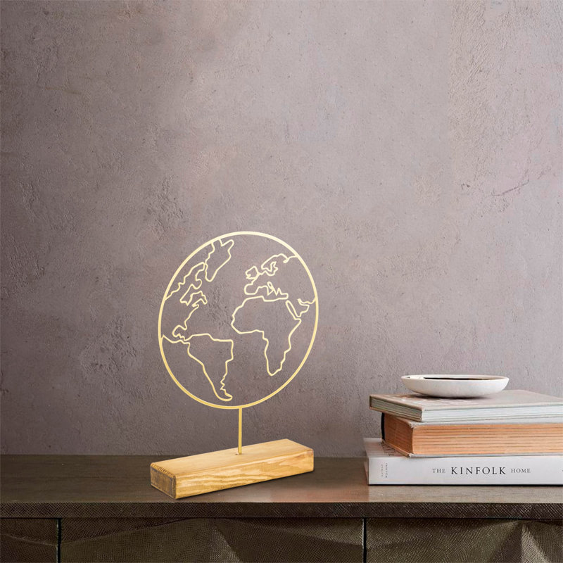 Elegant Decorative Object, Gold Finish, 11.0 x 15.7 x 1.6 inches | 100% Metal (Thickness: 0.06 inches) & Solid Wood Base (Thickness: 1.6 inches) | Unique Design with Natural Wood Variations, Perfect for Home Decor & Stylish Accents