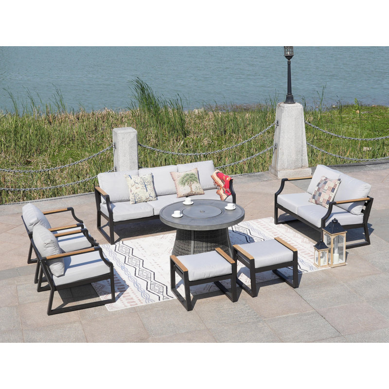 Chihiro 7 - Person Patio Conversation Set with Cushions, Gray
