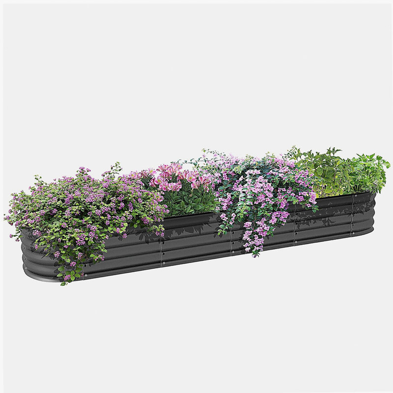 Outsunny 7.9' x 2' x 1' Galvanized Raised Garden Bed Kit, Outdoor Metal Elevated Planter Box with Safety Edging, Easy DIY Stock Tank for Growing Flowers, Herbs & Vegetables, Dark Gray