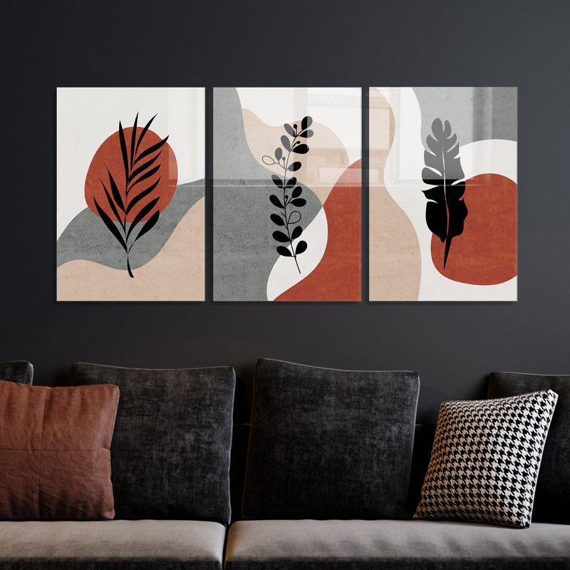 3 Piece Wall Art on Glass, 70cm H x 100cm W x 0.4cm D