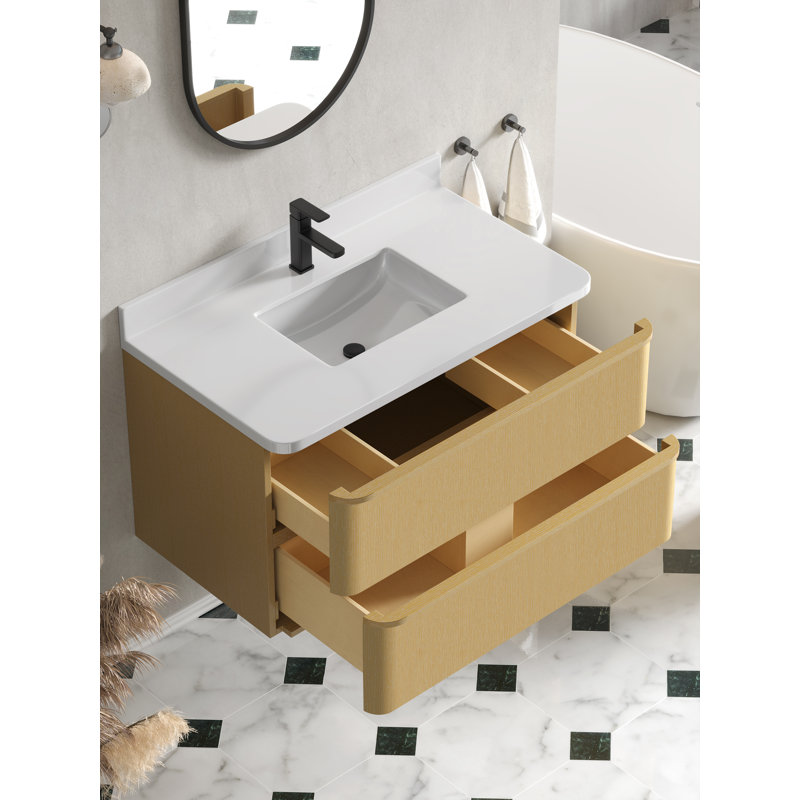Meuble-lavabo mural 36 po avec plateau en pierre blanche Maxbano, 36"