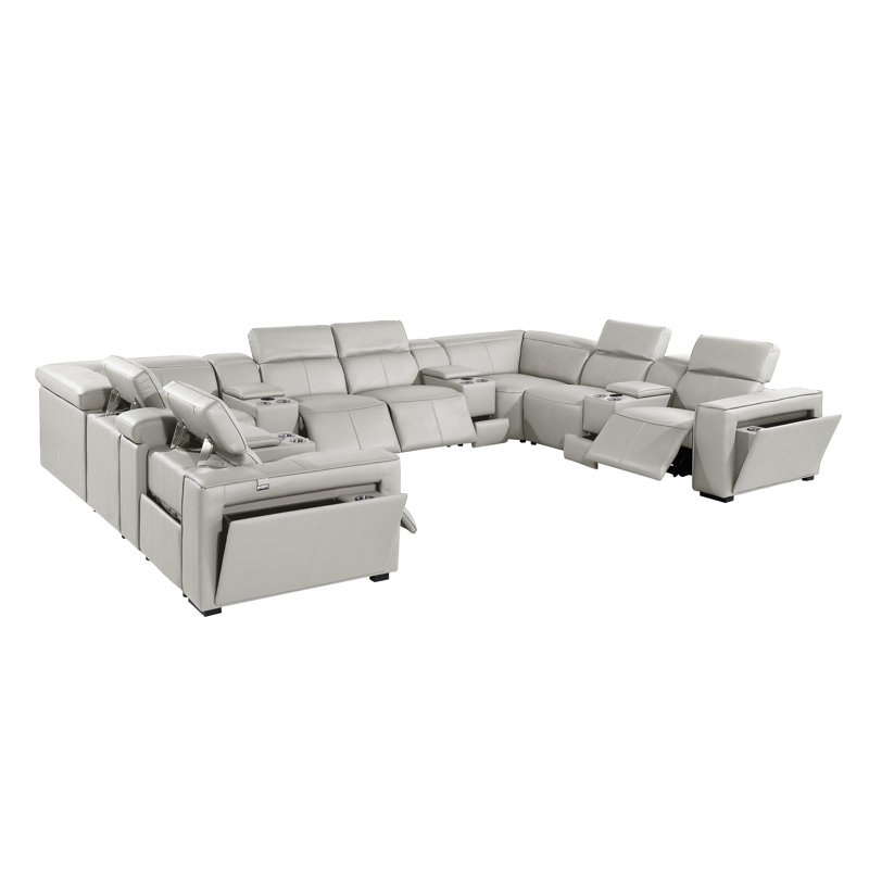 Top Grain Italian Leather 12-Piece U-Shaped Modular Power Reclining Sectional With 4 Power Recliners & Power Headrests