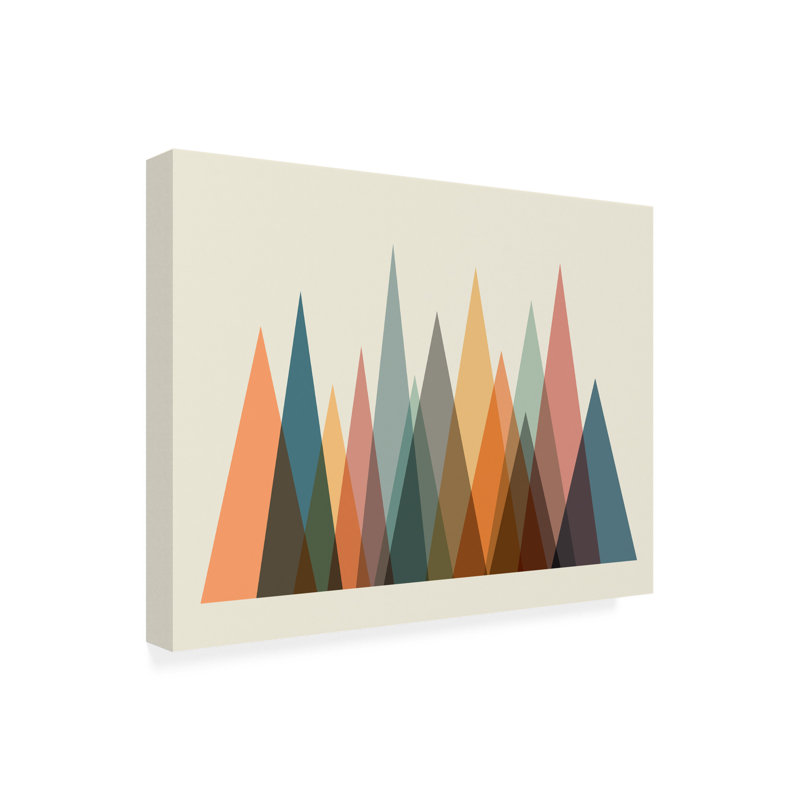Paysage Mid-Century abstrait montagne, H 14 po x l 19 po x P 2 po
