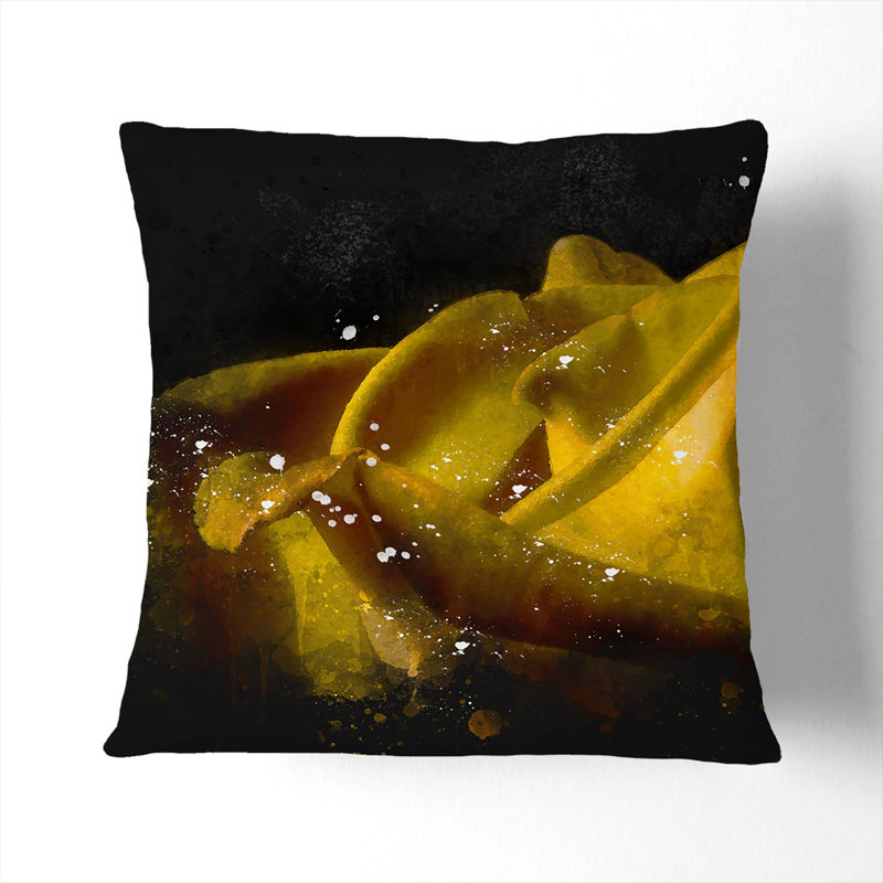 Yellow Rose Flower Vol.2 Paint Splash Square Throw Cushion, 55cm H x 55cm W x 20cm D, Black