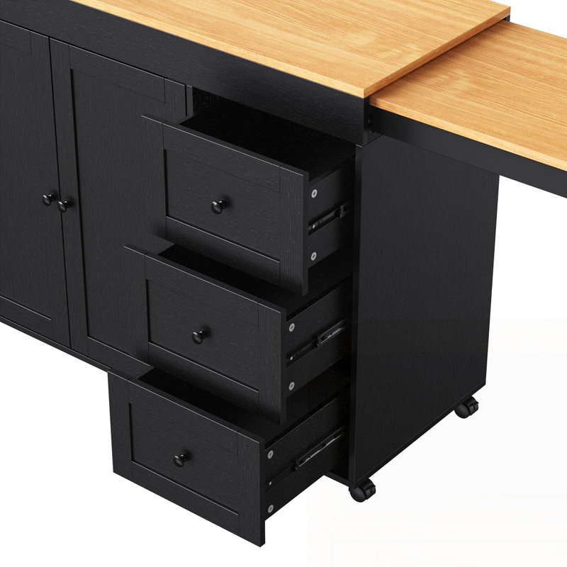 74.8" Kitchen Island with Extendable Dining Table, Black