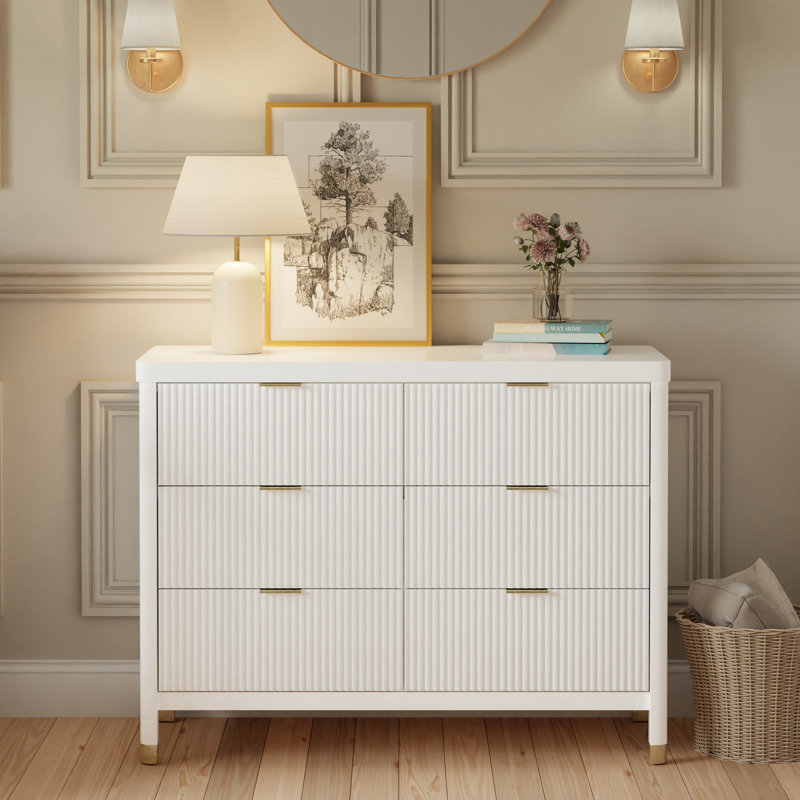Brimsley Tambour 6 - Drawer Assembled Dresser, White