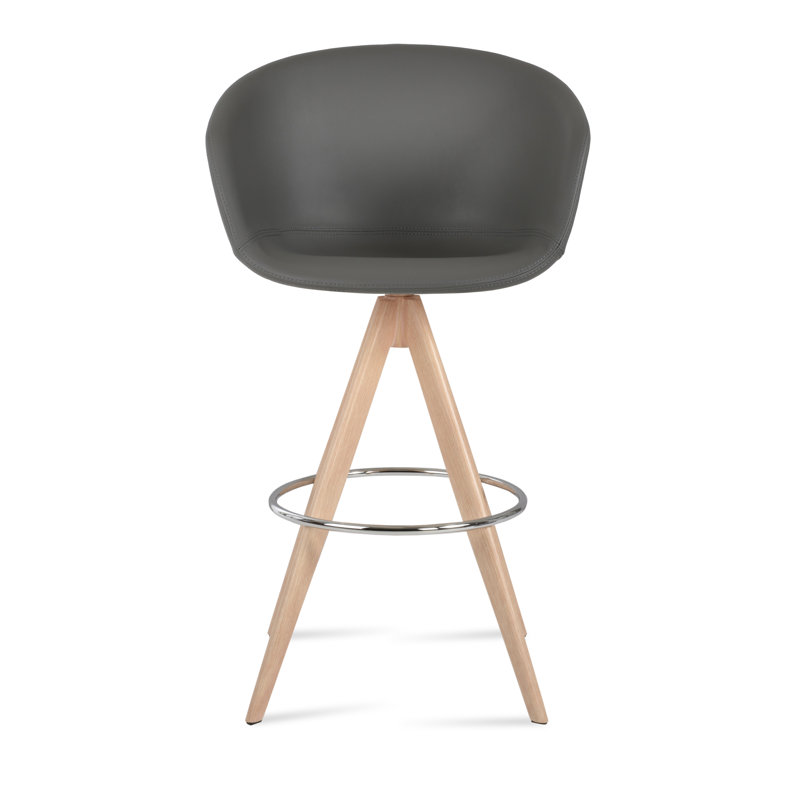 Tabouret de bar Tribeca Pyramid, Naturel, Similicuir gris, Tabouret de comptoir (siège d'une hauteur de 27 p