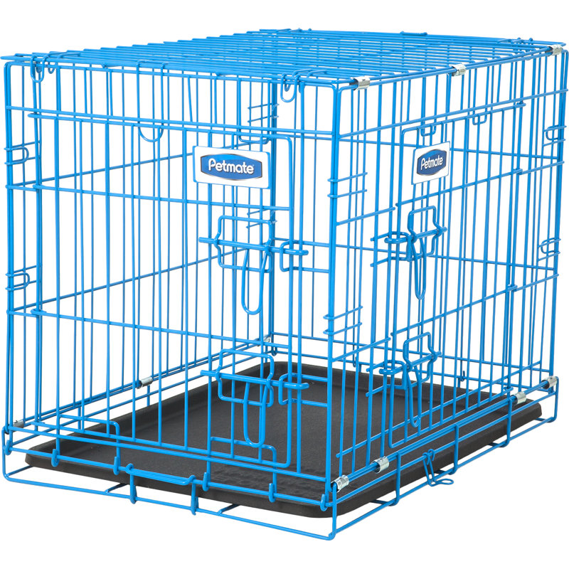 Collapsible Pet Crate with 2 Doors, Blue