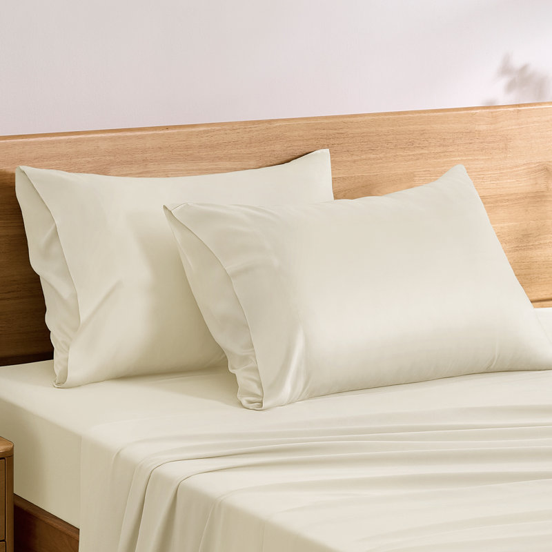 Ensemble de 2 taies d'oreiller en viscose TOSMO, Beige, Grand ensemble de taie d'oreiller