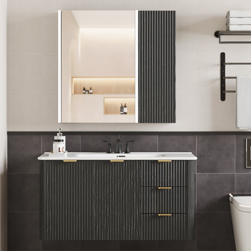 Ensemble de meuble-lavabo moderne avec lavabo Mid-Century, 36", Noir