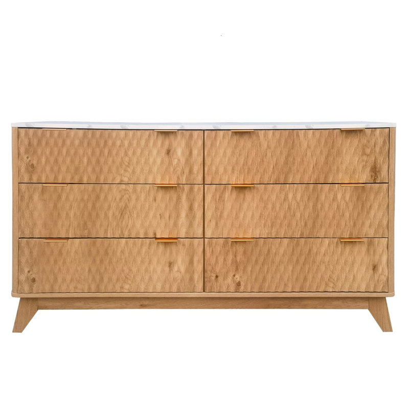 Commode cannelée pour chambre à coucher, commode moderne 6 tiroirs, Brun / Blanc