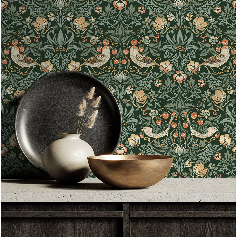 Britiany Peel & Stick Floral Roll, Forest Green