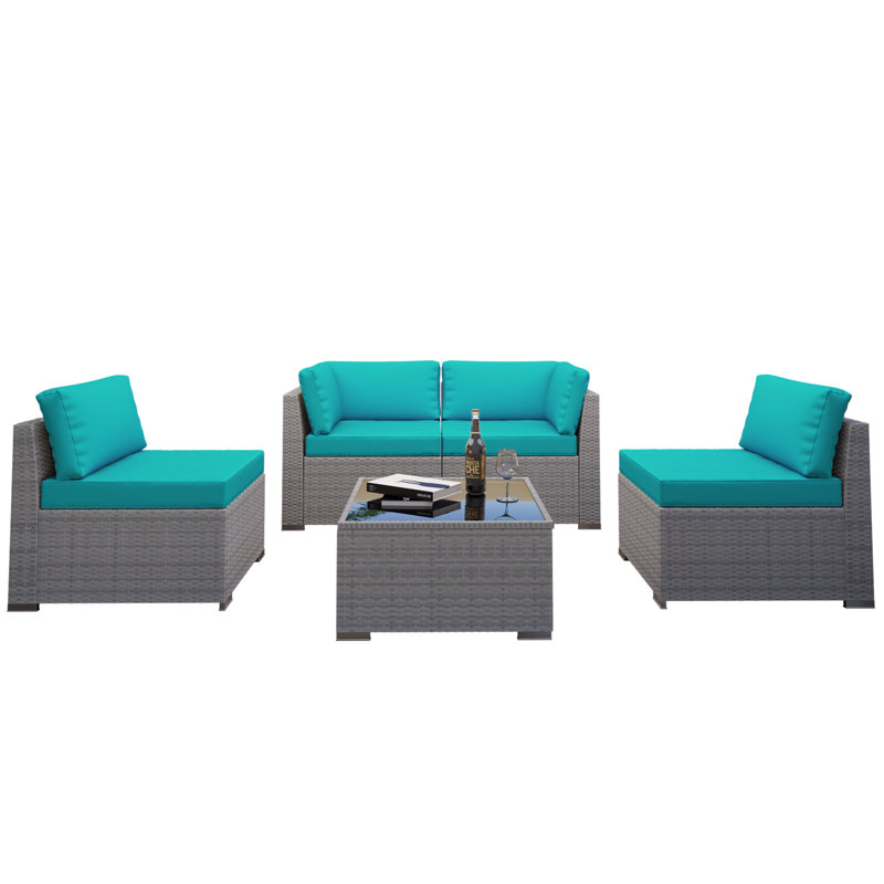 Ensemble de conversation d'extérieur 4 personnes Amarelys, Bleu pastel