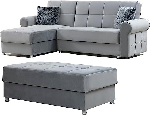 Rollo Reversible Sectional Sofa, Gray Polyester Blend
