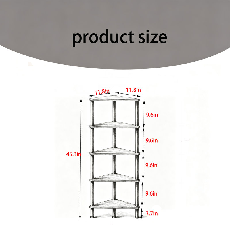Industrial 5-Tier Corner Shelf – Vintage Bookshelf & Plant Stand, Rustic Brown