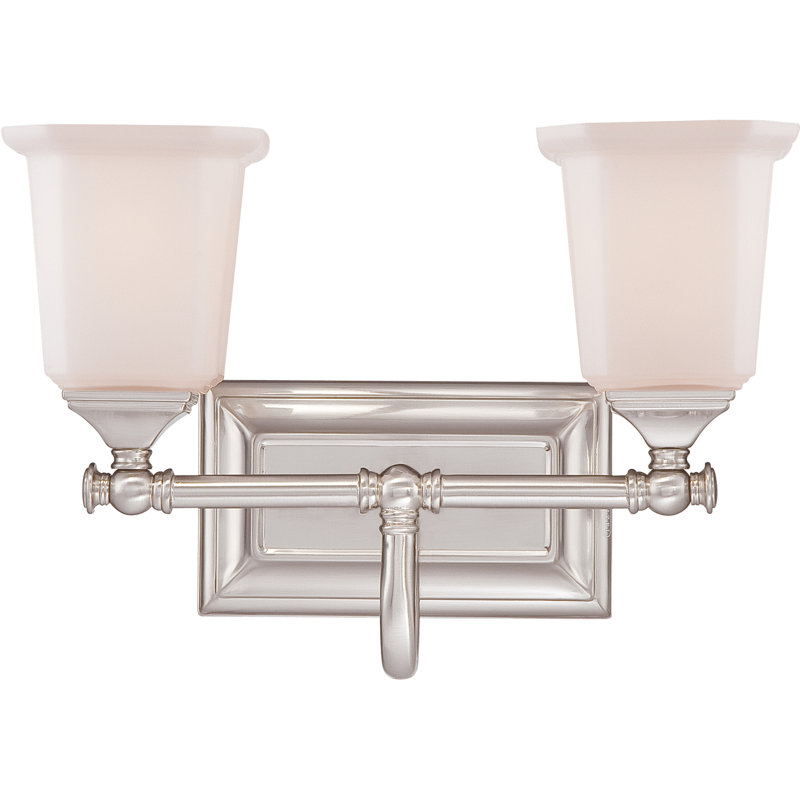 Éclairage pour salle de bain 2 lumières en nickel brossé Nicholas, Opale, Nickel brossé