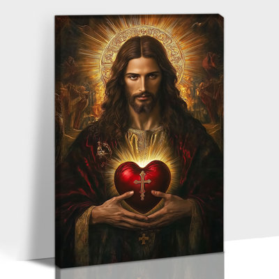 «Large Jesus Sacred Heart», reproduction d'art sur toile, affiche de la naissance Divine de Jésus, œuvre d'art sur toile encadrée, prêt à accrocher