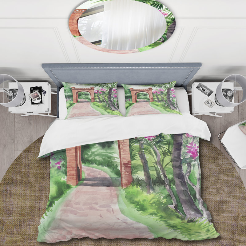 Traditional Gate In Tropical Oasis - Ensemble de housse de couette tropical - Microfibre de polyester