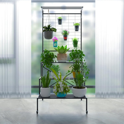 3 Tier Large Heavy Duty Plant Stand With Wheels, Tall Multi Layer Plant Holder With Hanging Plant Pot Shelf, 35.43 X 33.27 X 80.7Inch, Each Tier: 35.4 by ToccoLeggero
