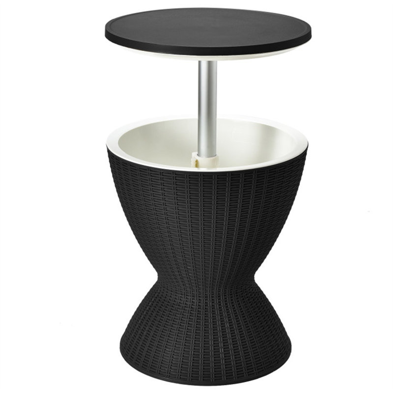 Table d'appoint de 8 gallons avec plateau de table extensible en rotin et hauteur réglable, refroidisseur de boisson pour terrasse avec capacité de charge de 165 lb et bouchon de drain