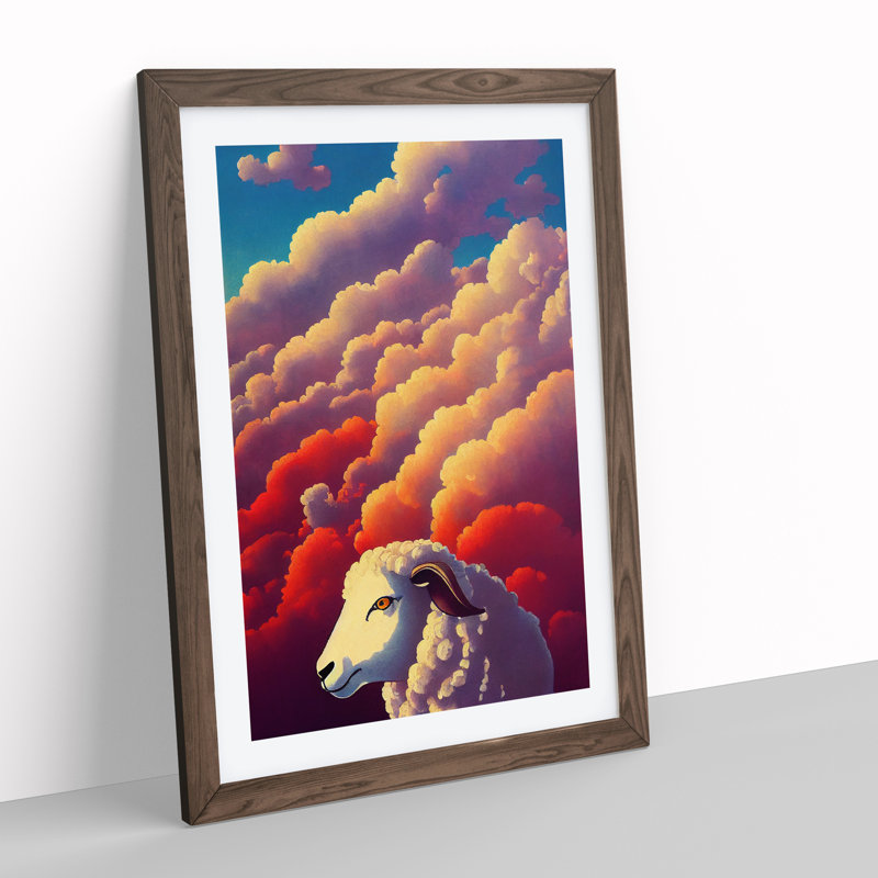 Sheep In The Clouds - Single Picture Frame Print, 64cm H x 46cm W x 2cm D, Walnut