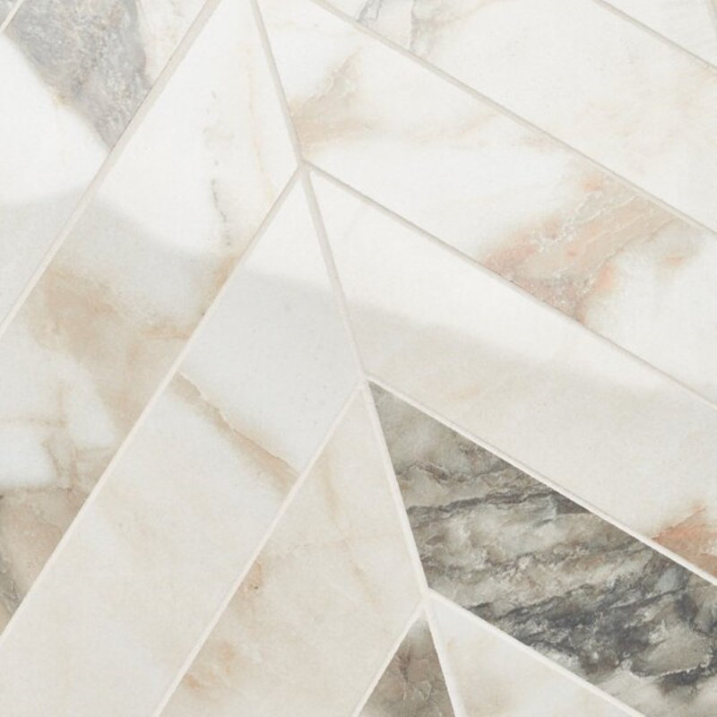 Saroshi 11x11 Heringbone Polished Porcelain Marble Look Mosaic Tile