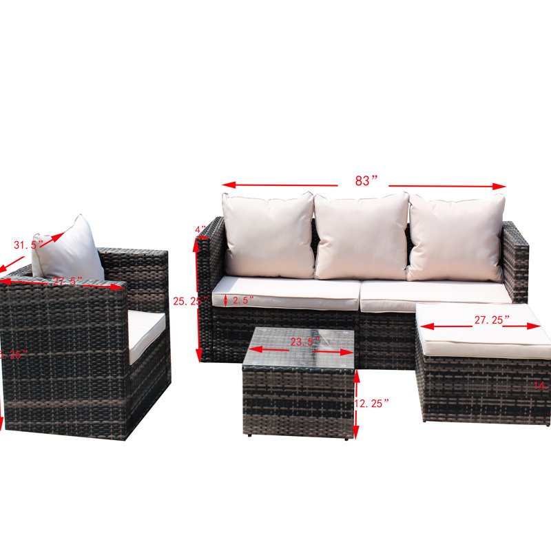 Mobilier d'extérieur, avec coussins, 4, teinte brune, caractéristique