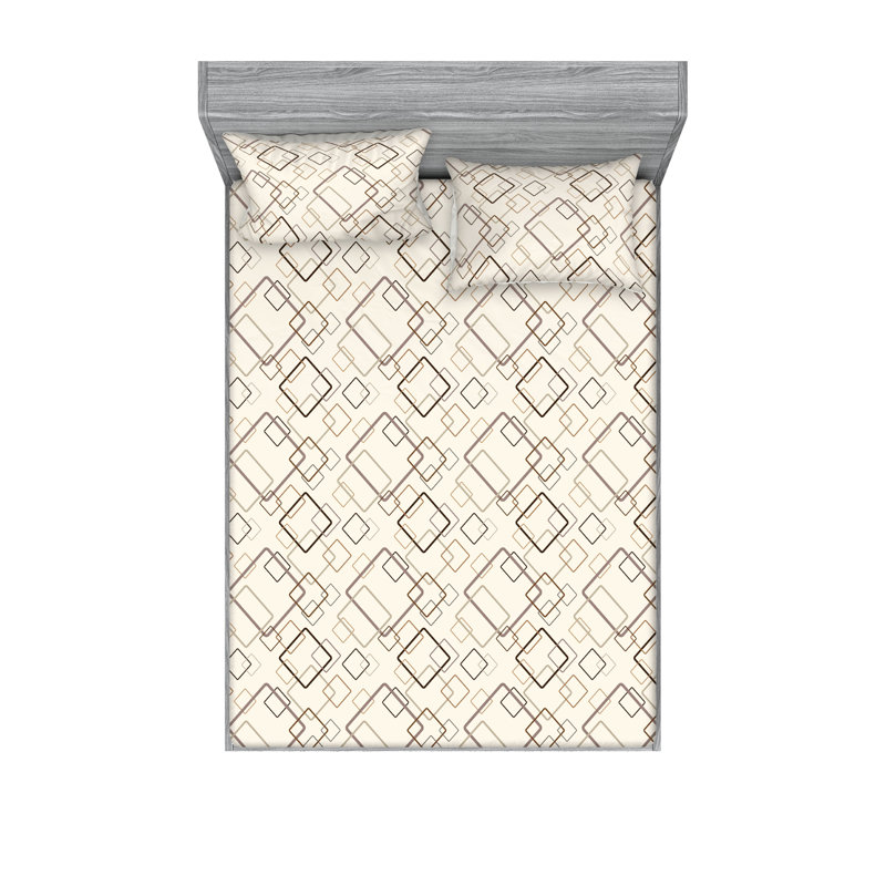 Drap-housse et taies décoratives Ambesonne, formes carrées rétro, ivoire, brun clair et caramel