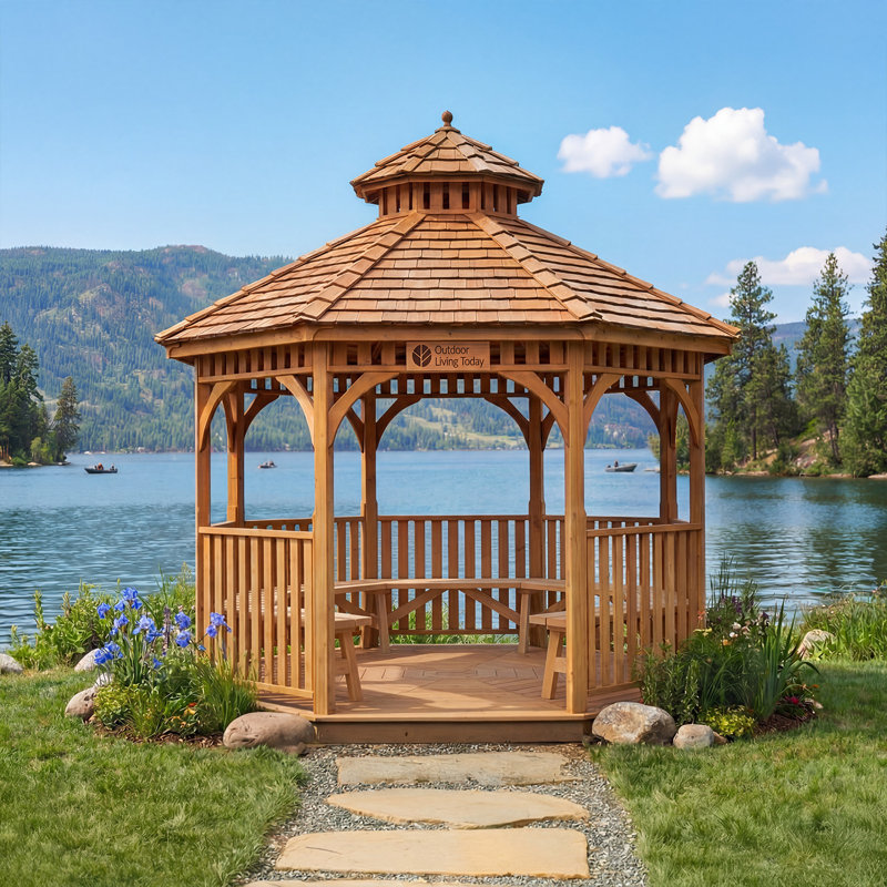 10 ft. Cedar Wood Octagon Bayside Gazebo, 10 Ft. W x 10 Ft. D