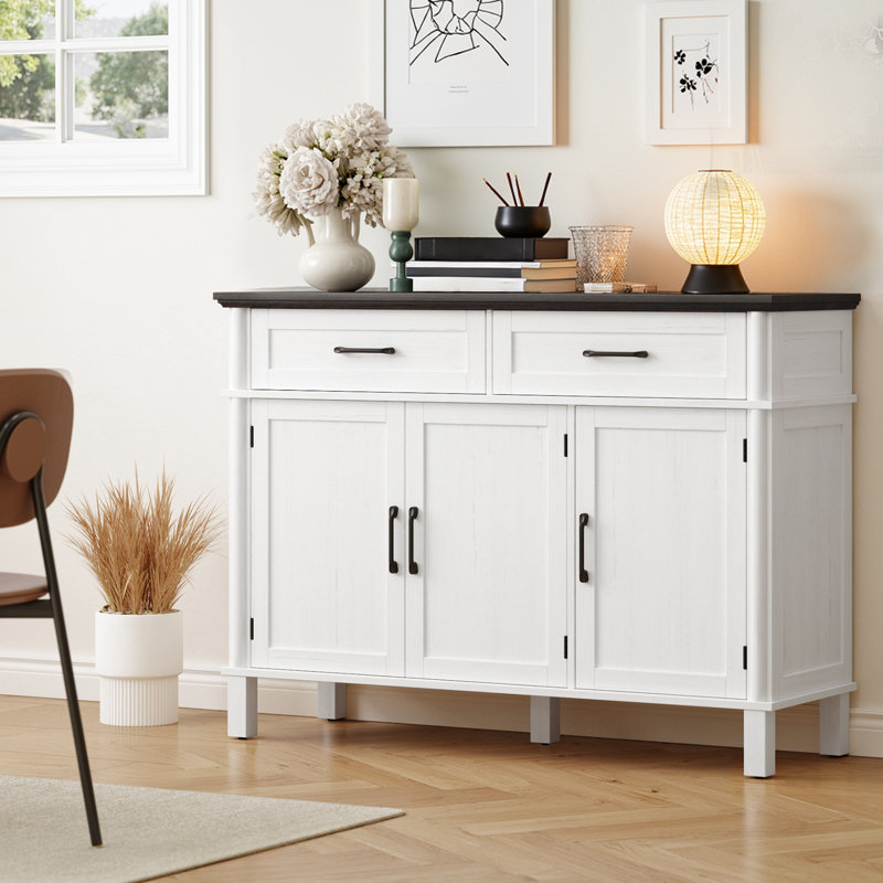 47.2" Large Buffet Cabinet Sideboard With Drawers,Shelves And Doors, White/Black