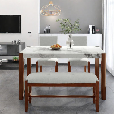 Ensembles de table de salle à manger peu encombrants avec plateau en marbre et sièges rembourrés