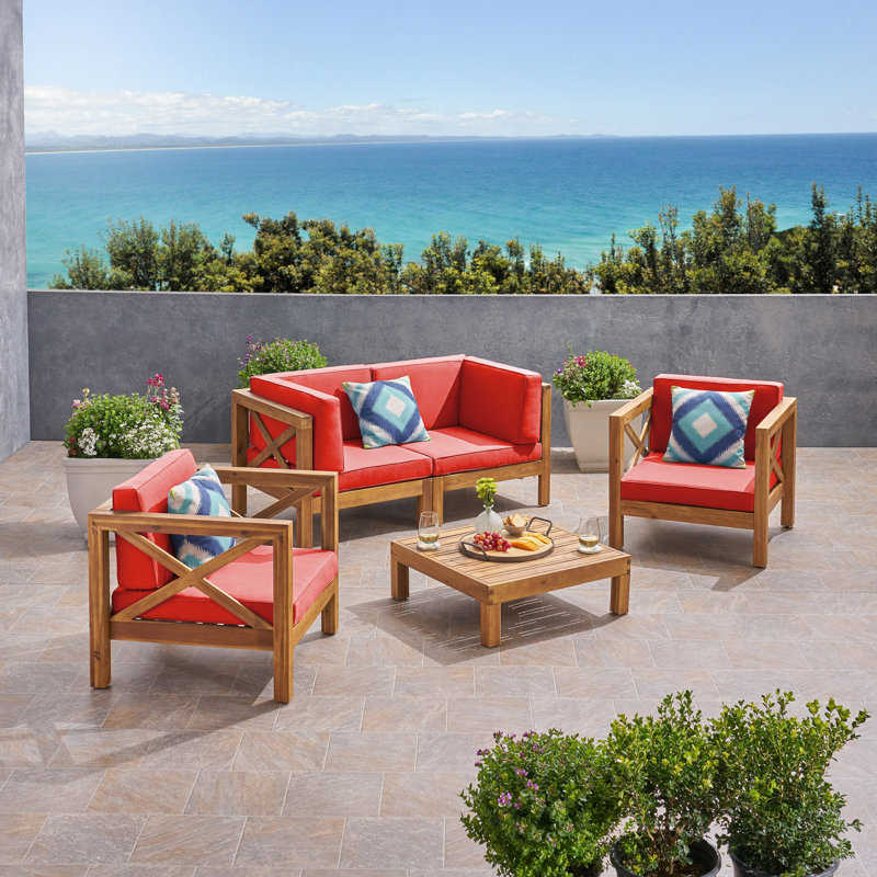 Raymo Acacia 4 - Person Patio Conversation Set with Cushions, Red