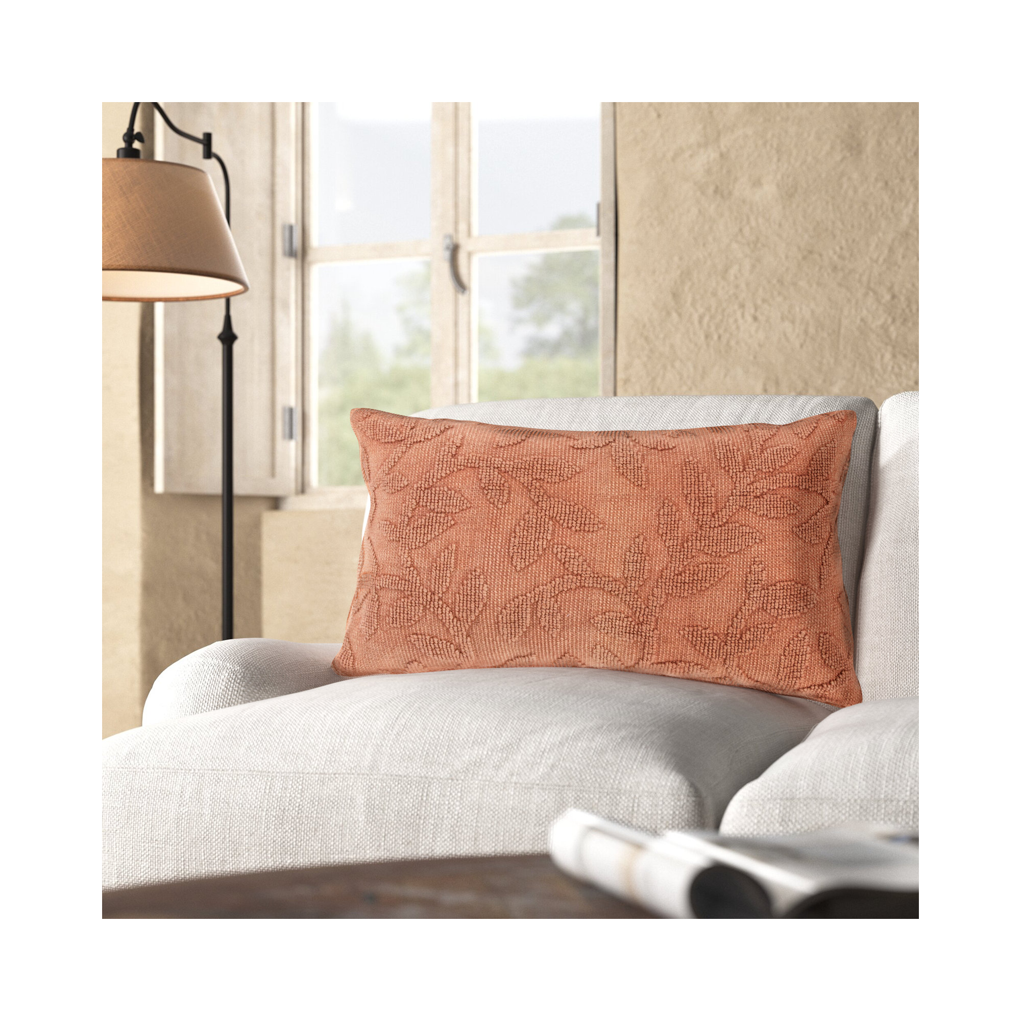 Bess Floral Lumbar Throw Pillow, Terracotta